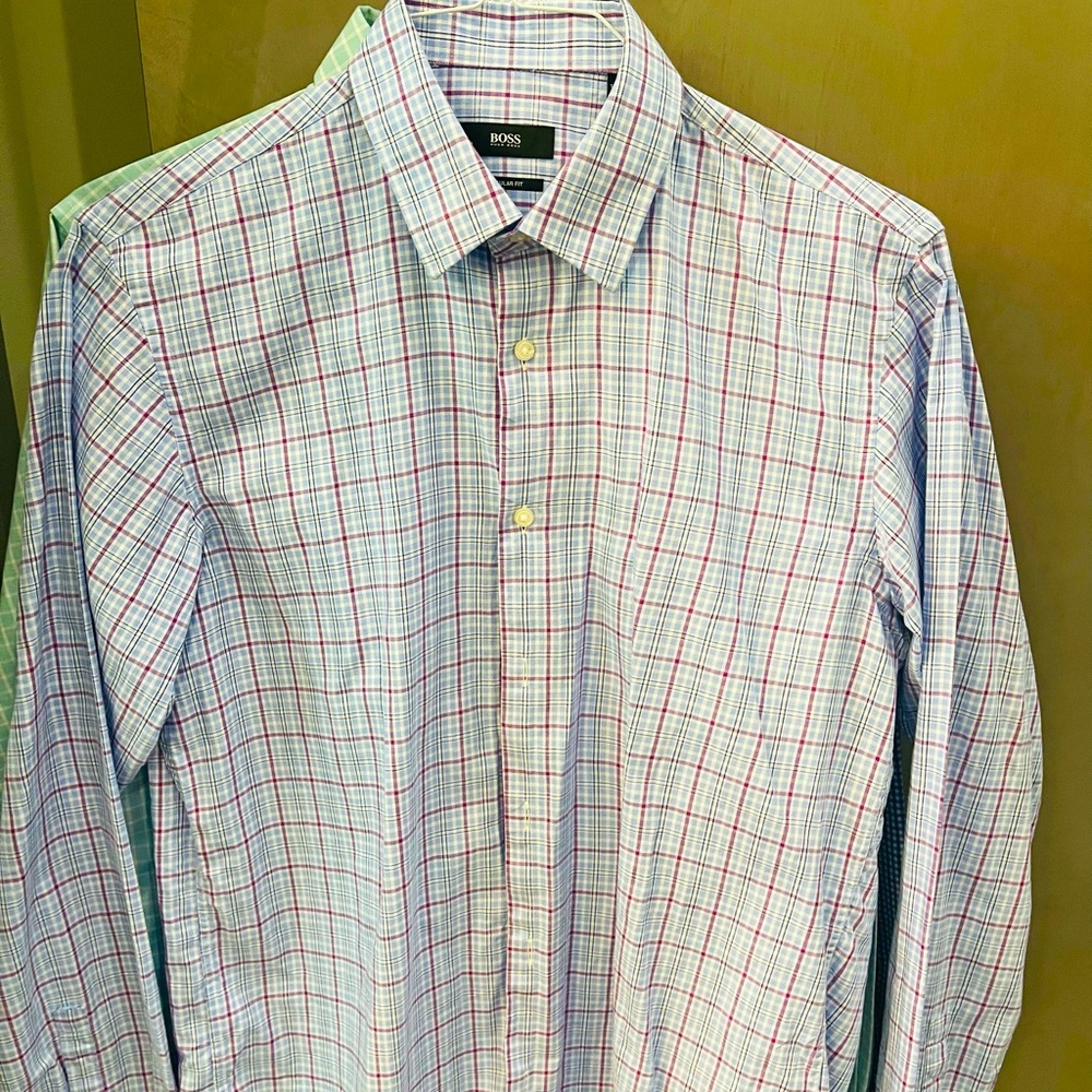 Hugo Boss blue and red striped shirt